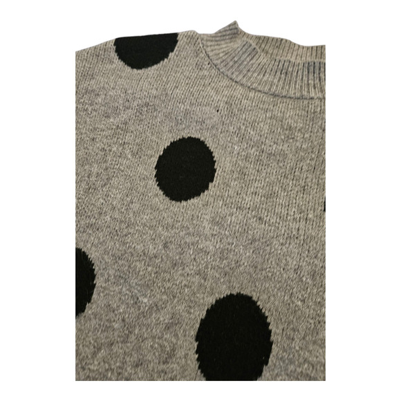 Small Gray and Black Polka Dot Long Sleeve Pullover Sweater - Picture 3 of 7